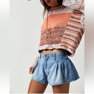 We The Free Blue Bell Low-Rise Pleated Shorts